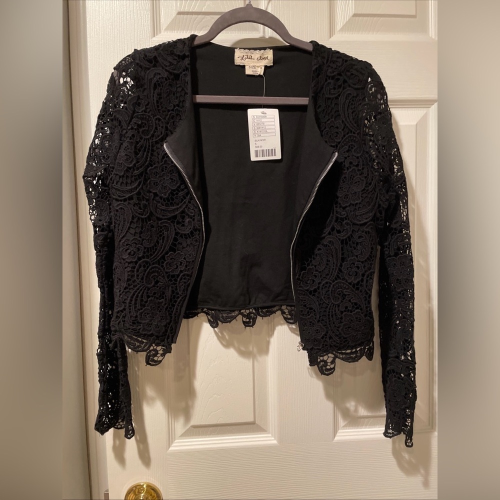 Anthropologie Black Lace Blazer Cropped Jacket